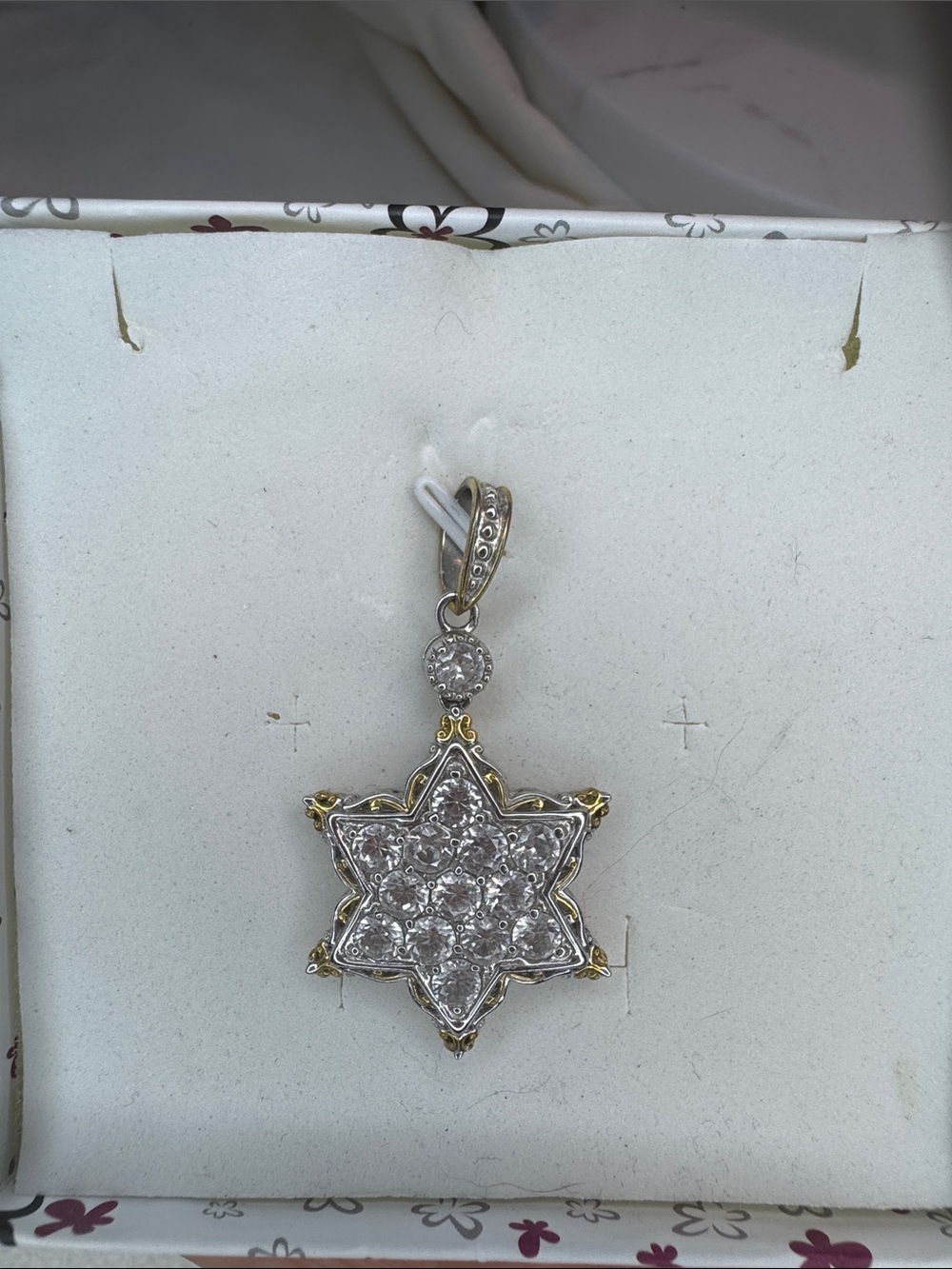 Sterling Two-Tone Star of David Pendant with Clear Stones - Silver & Gold